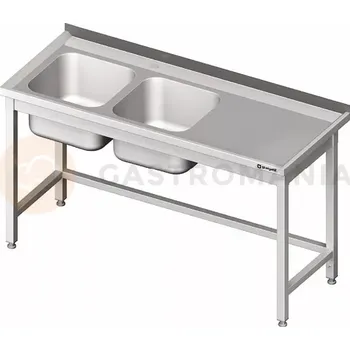 Kuchyňská linka Stůl nerezový s dřezem dvoukomorovým na levé straně a bez police 1900x600x850 mm | STALGAST, 980806190