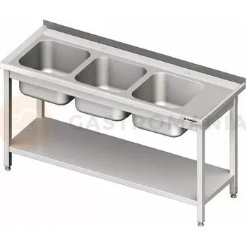 Kuchyňská linka Stůl nerezový s dřezem tří komorovým na levé straně s policí 1700x600x850 mm | STALGAST, 981146170