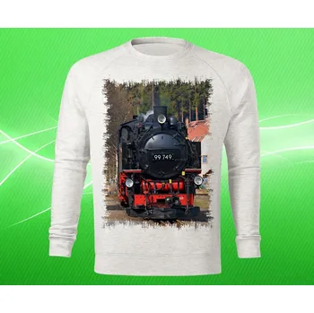 Pánská mikina mikina lokomotivou 99 749 pánská 3XL (mikina s potiskem vlaku lokomotiva světle šedý melír)