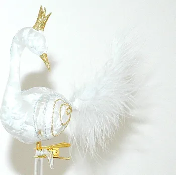 Vánoční ozdoba Vánoční ozdoba Labuť - 378, ledově bílá se zlatým dekorem