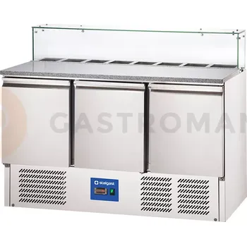 Chladící stůl 3 dveřový na pizzu se skleněným nadstavcem, 402 l | STALGAST, 833037
