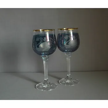 Sklenice Skleničky Diana 190ml listr duo dekor labuť modrá