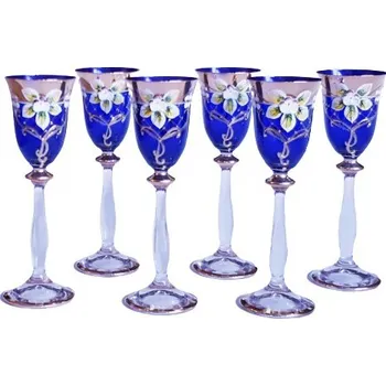 Sklenice Sklenice Angela 60ml set 6 ks smaltovaná a zlacená modrá