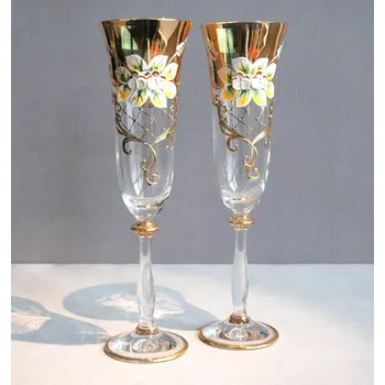 Sklenice Sklenice na šampaňské, 2 ks, zlacené a dekorované, čiré sklenice