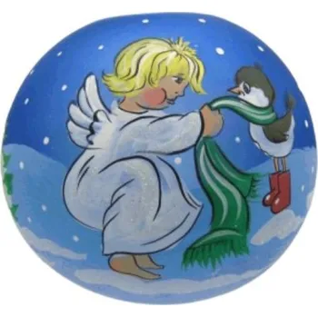 Vánoční ozdoba Vánoční ozdoba, koule, na svíčku 12cm, anděl s ptáčkem