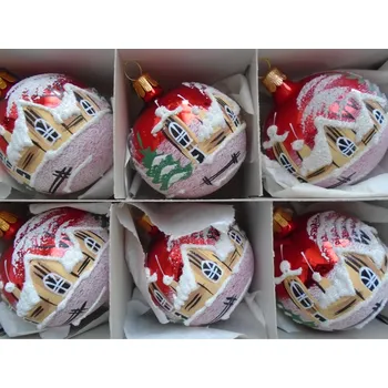 Vánoční ozdoba Vánoční koule - sada 6 malovaných kouliček 6cm, červené, lesk