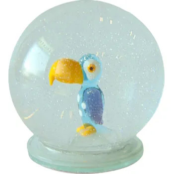 Vánoční ozdoba Sněžící koule 8cm papoušek Tukan