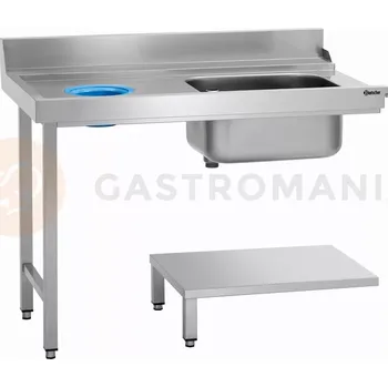 Nerezový dřez Průchozí stůl levý do myček, z nerezové oceli se dřezem a otvorem na odpadky 1200x720x850 mm | BARTSCHER, DS-LI1BAS