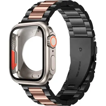Příslušenství k chytrým hodinkám Sada ocelový řemínek + ochranný obal s tvrzeným sklem ve vzhledu Apple Watch Ultra pro Apple Watch 44mm Barva: Černá/růžová/titanová