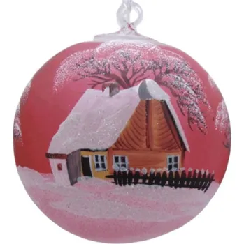 Vánoční ozdoba Vánoční koule na svíčku 150mm zasněžená chalupa, červená