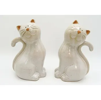 Keramická kočka béžová 20,8x13x9,8 cm mix druhů, balení 2 ks