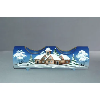 Svícen Svícen, vánoční válec ze skla, na dvě svíčky, v modrém dekoru