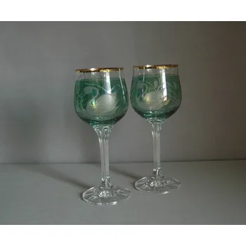 Sklenice Sklenice na víno, 2 ks, dekor Labuť, v zelené