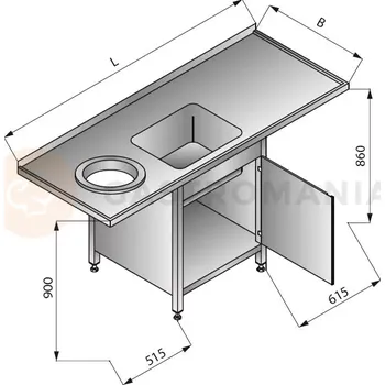 Nerezový dřez Stůl s jednokomorovým dřezem a otvorem na odpadky a skříňkou vlevo, 1800x700x900 mm | LOZAMET, LO352/L