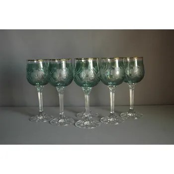 Sklenice Sklenice Diana 190ml na víno 6ks ručně rytých květina zelený listr