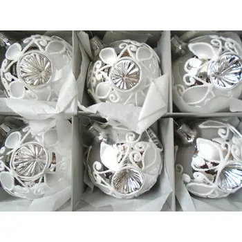 Vánoční ozdoba Vánoční koule, 6ks stříbrné 2049 dekor mráz 6cm