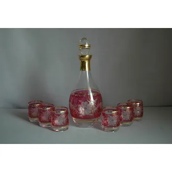 Sklenice Láhev + 6ks sklenička Barline květina červená