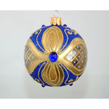 Vánoční ozdoba Vánoční koule 8cm modro zlatý dekor