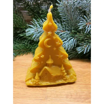 Svíčka Jindra Svíčka ze včelího vosku - stromek s kostelem