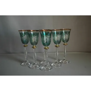 Sklenice Sklenice na aperitiv, 6 ks, dekor kytka, v zelené