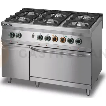 Sporák Plynový sporák se 6 hořáky a elektrickou troubou s termooběhem GN 2/1 a skříňkou, 1350x900x900 mm | LOZAMET, L900.KG6-PET+SD