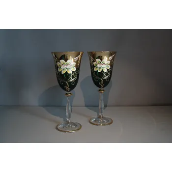Sklenice Sklenice na víno, 2 ks, zlacené a dekorované, zelené