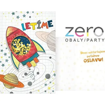 Přání s textem narozeninové dětské + obálka - raketa