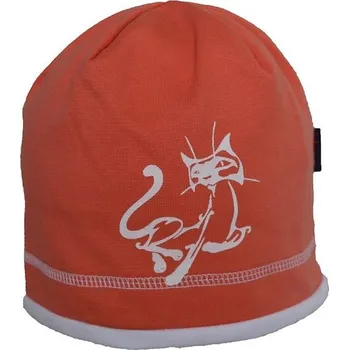 Čepice Jarní/ Podzimní úpletová čepice s lemem a potiskem kočky 30040937 losos - 46-49 cm