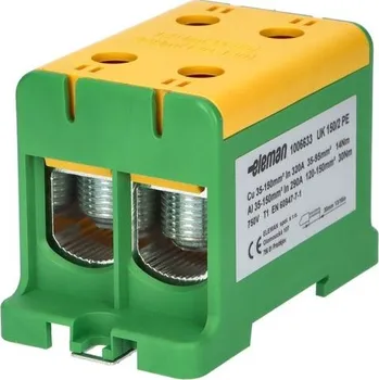 Svorka univerzální UK 150/2 PE, 320A, 1pól., AL/CU, krytá, zel.-žl., na DIN, ELEMAN 1006633