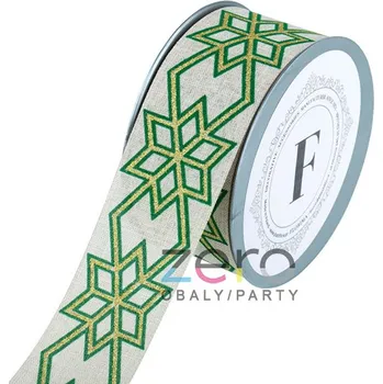 Stuha Stuha tkaná 5 cm x 5 m - přírodní se zeleným tiskem (Vánoce)