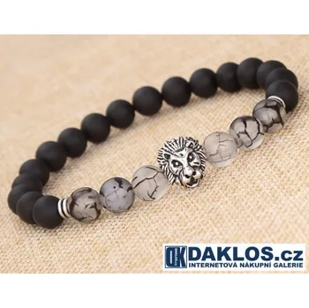 Náramek Luxusní náramek s matnými a čirými kameny stříbrný lev