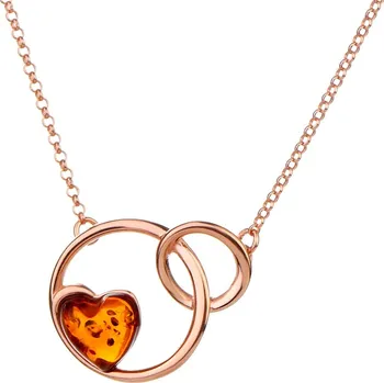 Náhrdelník Pozlacený stříbrný náhrdelník s jantarem - srdce, kroužky - AP528-0950