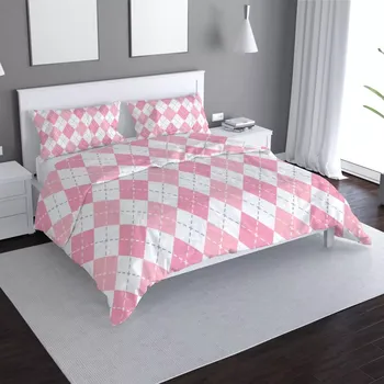 Povlečení Saténové povlečení Růžové a bílé kosočtverečky - Sablio - 140x220 / 90x70