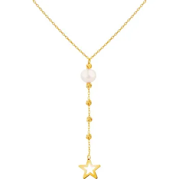 Náhrdelník Zlatý náhrdelník s perlou, anker - hvězda, kuličky - AP531-2266
