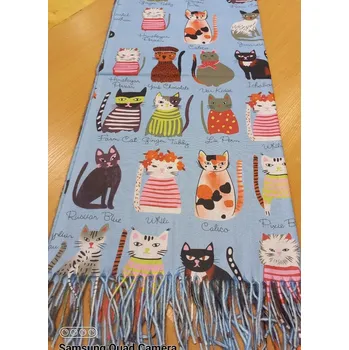 Šála Šála zimní světle modrá, barevné kočky