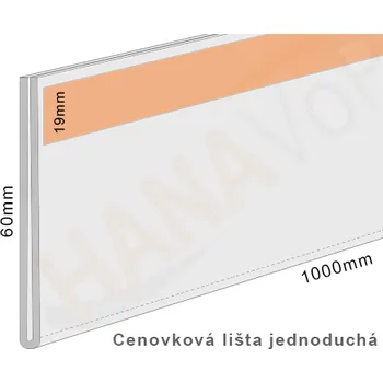 Cenovková lišta jednoduchá 60 čirá 60x1000mm - magnet - 1 ks
