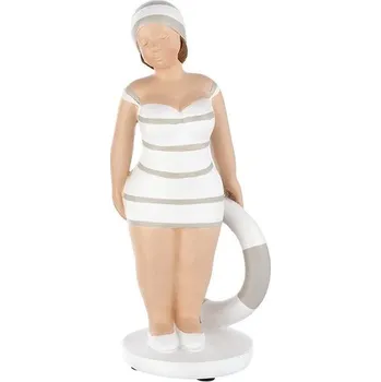 Dekorace figurka plavkyně Becky v bílých plavkách 1ks, 9x8x20,5 cm - S kruhem s pruhy