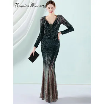 Dámské šaty Maxi plesové šaty Sequins SQ686 Barva: Zelená, Velikost: XL