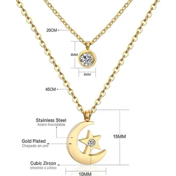Náhrdelník Dvojitý náhrdelník z nerezové oceli - 22G měsíční hvězda