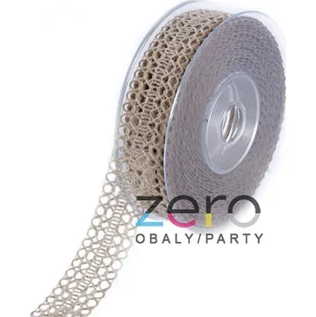 Stuha Stuha jutová 2,5 cm x 10 m - přírodní (vzor krajka)