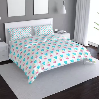 Povlečení Saténové povlečení Třešně a srdce - Sablio - 140x200 / 90x70