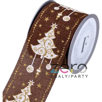 Stuha Stuha tkaná 8 cm x 5 m - hnědá s krémovo-zlatým tiskem (Vánoce)