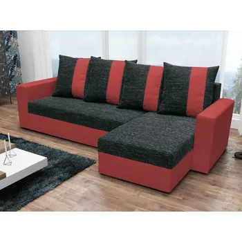 Sedací souprava Rohová sedačka NOGAL, černá látka/červená ekokůže + vyzvednutí ZDARMA