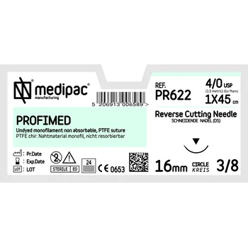 Chirurgická jehla MEDIPAC Profimed (PTFE) - USP 4/0, EP 1.5, jehla řezná 3/8 - jehla 19mm, 45 cm