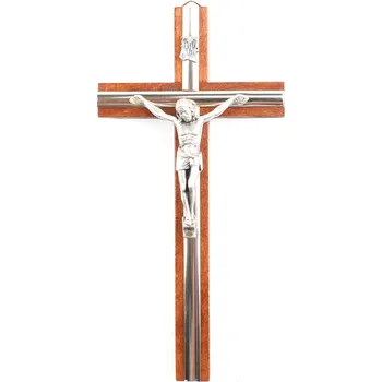 Náhrdelník Kříž na zeď tmavé dřevo 16 cm