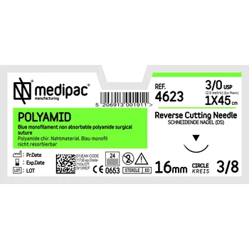 Chirurgická jehla MEDIPAC Polyamid - USP 3/0, EP 2.0, jehla řezná 3/8 - jehla 24 mm, délka 45 cm
