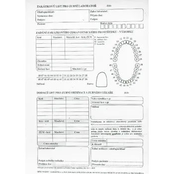 Tiskopis Zakázkový list pro zubní laboratoř (A5 blok = 100 ks)
