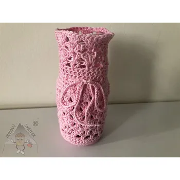 Váza Dubový skřítek Váza růžová ručně háčkovaná