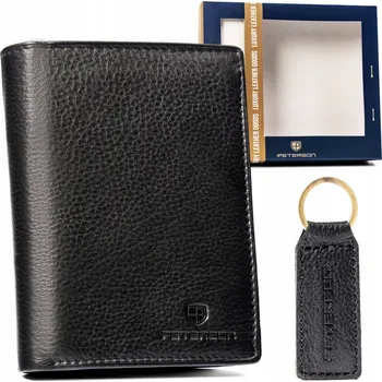 Peněženka Dárková sada: kožená peněženka bez zapínání a klíčenka Barva: Černá