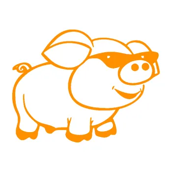 Samolepící dekorace SAMOLEPKA Prase 006 pravá frajer v brýlích (06 - oranžová) NA AUTO, NÁLEPKA, FÓLIE, POLEP, TUNING, VLASTNÍ TEXT, TISK, AUTOSAMOLEPKY.cz, POLEPY, OBRÁZEK, LOGO, SAMOLEPKY